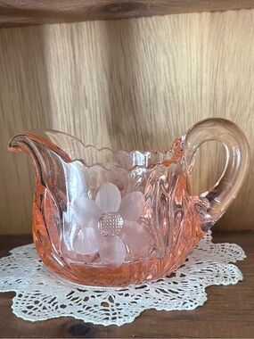 Vintage McKee D.C. Jenkins Pink Depression Glass Creamer Etched Floral Sawtooth